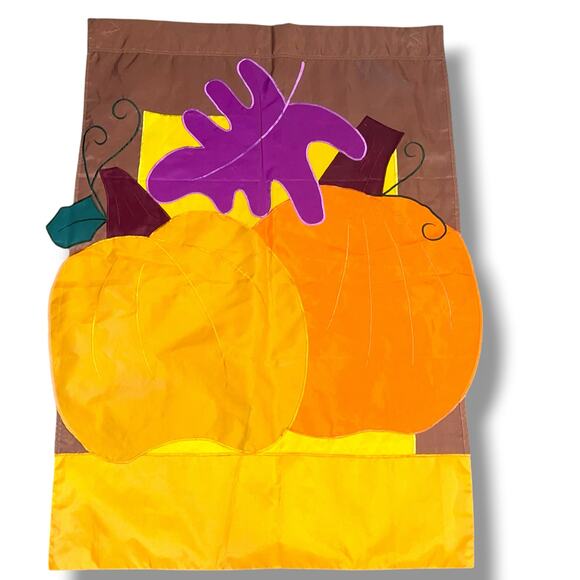 Welcome Fall Pumpkin House Flag Leaves Outdoor Yard Decor 40"H x 27"W Vintage - Picture 6 of 7